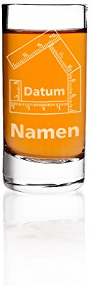 Herz & Heim® Schnapsglas zum Richtfest mit Gravur der Namen und des Datums - ideale Geschenkidee für Bauherren