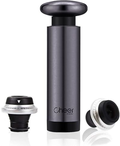 CHEER Manual Vacuum Pump With 2 Stoppers; Extra-Tight Leak-Free Wine Preserver, Sealer and Rubber Wine Stopper Set with Date Markers 7717-W402-019