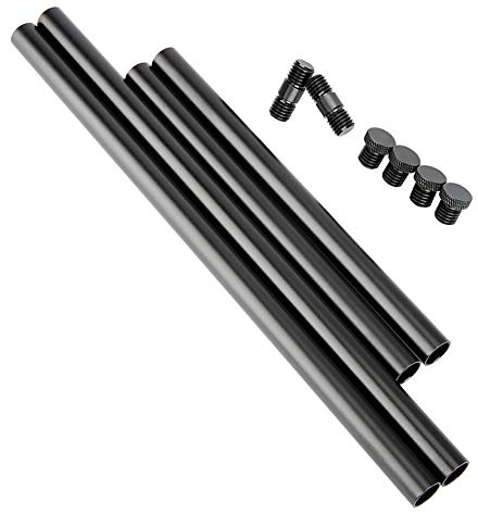 NICEYRIG 15mm Rod 8 Inch and 12 Inch, with M12 Thread Rod Connector Rod Cap Extend to 20 Inch Rods for Camera Shoulder Rig Support System - 189