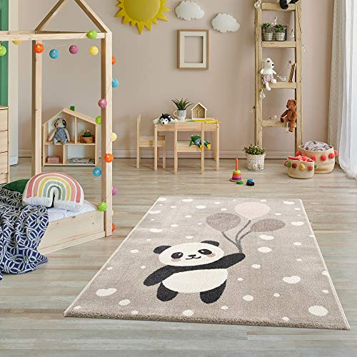 Matta för barnrum – mattor för barnrum, barnmatta, barnmatta, björn, panda, prickar, hjärta, ballong – gräddvit-beige – storlek – 80 x 150 cm