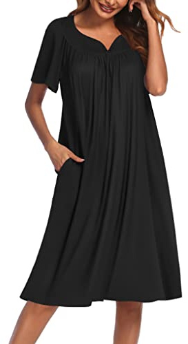 Ekouaer Women's House Dress with Pockets Black