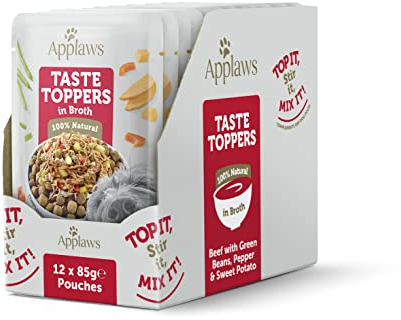 Applaws Taste Toppers 100% natürliche Wet Hundefutter Topper, getreidefreies Rindfleisch mit Gemüse in Brühe 85g Beutel (12 x 85g Beutel)