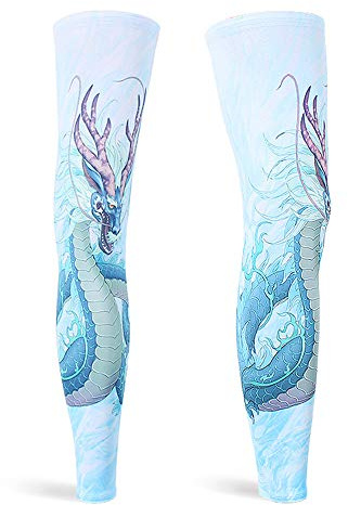 DETUCK Leg Warmers Radsport Beinlinge, Beinärmel UV-Schutz UPF50+, Eis Seide, Kühlung, Beinwärmer für Herren Damen (ein Paar) (XL, Blauwasserdrache)