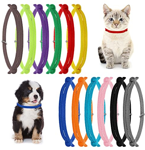 Molain ID-halsband för kattunge, 12 stycken valpkragar i blandade färger för små valpar, justerbara ID-kragar band för små katter hundar, valpidentifieringshalsband, nyfödda halsband för kattungar