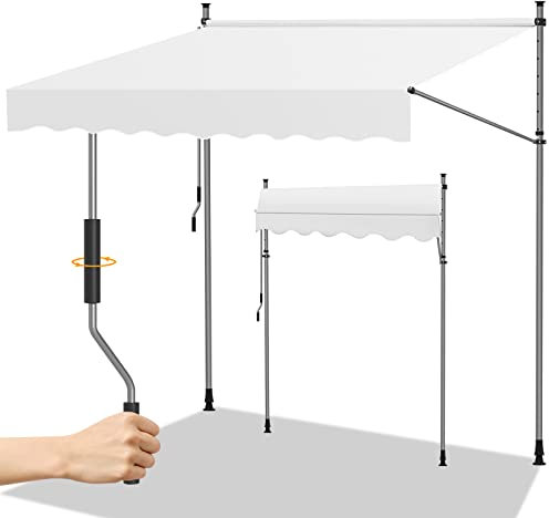 Randaco Store Banne Manuel Rétractable, 200x120cm Auvent de Terrasse Rétractable sans Perçage, Hauteur Réglable, Résistant aux UV et à l'eau pour Balcon Jardin, Facile à Installer, Beige