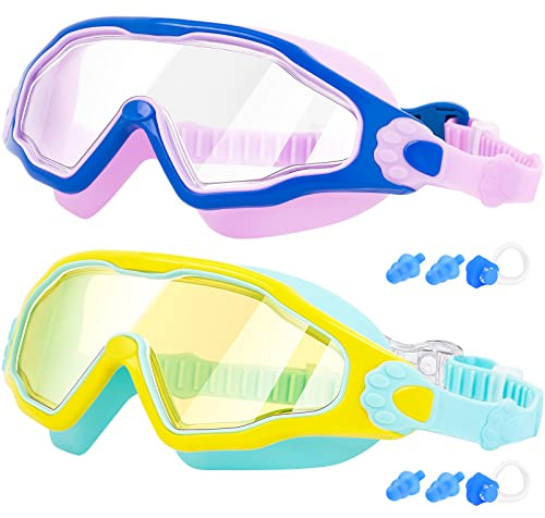 EasYoung Kids Swimming Goggles, 2 Pieces, Swimming Goggles for Dogs for Boys and Girls, Boys Aged 6–14, Quick-Release Strap, Leak-Proof, for Children