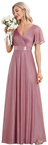 Ever-Pretty Robes de Demoiselle d'honneur Femme A Line Col V Manche Courtes Maxi