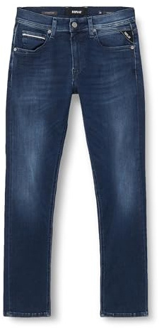 Replay Men's Grover Straight-Fit Hyperflex Hyper Cloud Jeans with Stretch, Blue (Dark Blue 007), 34W / 32L