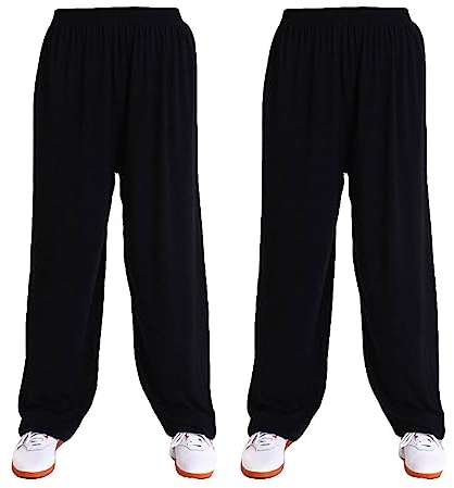 G-LIKE Kampfkunst Tai Chi Trainingshosen – 2 Hosen für Kampfsport Taiji Kung Fu Wushu Yoga Unisex Damen Herren Freizeithose Weite Beine aus Viskose (as3, Alpha, s, Regular, Regular, Schwarz)
