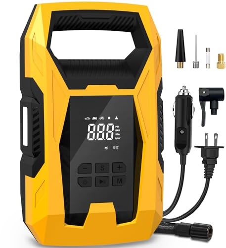 CARSUN AC/DC Tire Inflator Portable Air Compressor, Dual Power for Home 110V AC and Car 12V DC Air Pump with Pressure Gauge, Auto Shutoff, Tire Pump for Car Motorcycle Bicycle and Other Inflatables