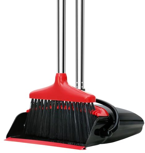 JIUNENG Pelle et balayette, balayette Ensemble, Pelle et Balai avec Long Manche réglable, pour Jardin intérieur et extérieur Salon Balcon Cuisine Bureau, Noir et Rouge