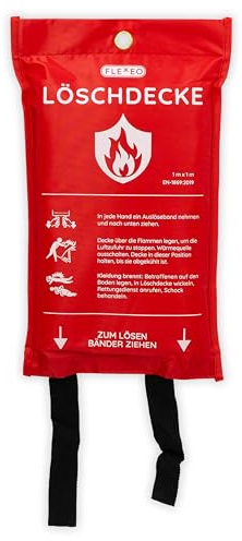 FLEXEO Couverture anti-feu DIN EN 1869:2019 - 1 x 1 m - Couverture anti-incendie pour la cuisine - Couverture anti-feu pour un feu de graisse - Couverture anti-incendie