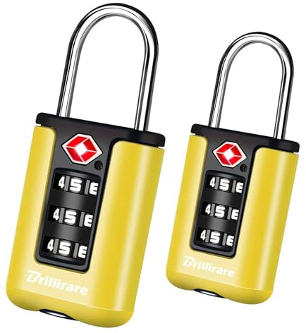 BRILLIRARE 2 Pack TSA Approved Luggage Locks, Combination Travel Padlock, 3-Digit Waterproof Lock, TSA Outdoor Keyless Resettable Lock for Lockers, Bags, Backpack, Gym, Gate-Yellow