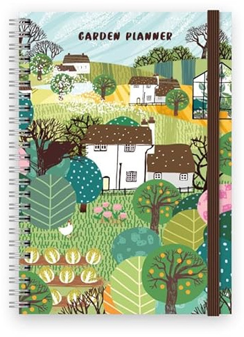 Cauliflower Journals Garden Planner, Journal log & Notebook- Gardening Journal Pretty Garden Themed Cover Design, A5 Spiral Bound 128 Themed Pages, Double Pocket and Elastic Closure, UK Made