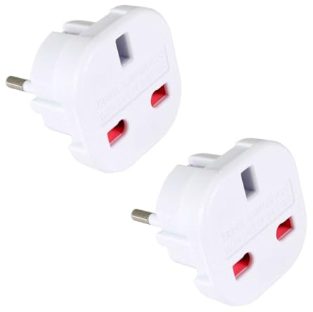 OcioDual 2X uttagsadapter England, reseadapter typ G, adapter England Tyskland kontakt, UK-adapter till EU, reseadapter Storbritannien, europeisk till Storbritanniens kontakt, 3-stifts till 2-stifts