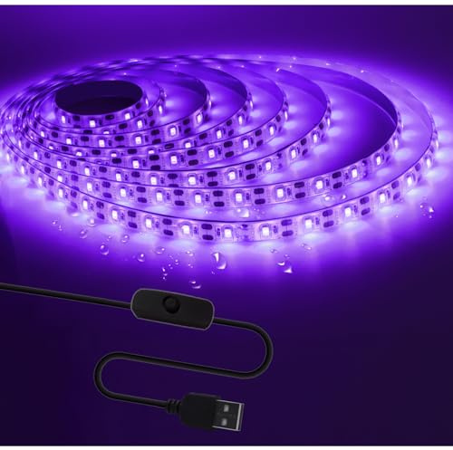 Tesfish UV LED Remsa Ljus, 5V USB 3M svart ljus strip light med strömbrytare SMD 2835 395nm - 405nm IP65 vattentät totalt 180 LEDs Remsaljus för bar, Halloween fest, klubb, dekoration
