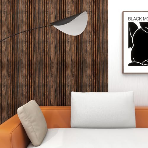 NEU.HOLZ Set de 6 Panneaux Muraux 3D Lattes Décoratives avec Lamelles Verticales Style Scandinave Installation Facile au Mur Plafond Polystyrène 195 x 32 cm Effet Noyer