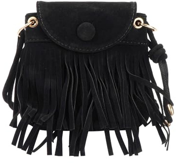 Women Tassel Cowgirl Fringe Shoulder Bag Mini Faux Suede Leather Crossbody Bag Cute Handbag Purse
