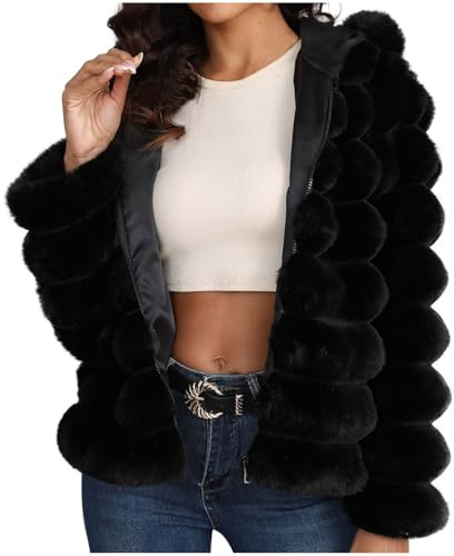 KHIRVWL Donna Cappotto di Peluche Taglie Forti Giacca Corta da Donna Invernale Elegante Giacca Calda e Morbida Corta in Pelliccia Sintetica Giacca da Donna Giacca corta in peluche con cappuccio