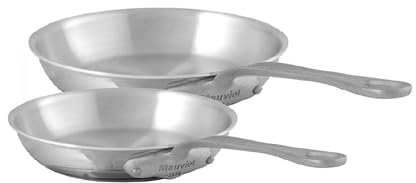 Mauviel M'Cook SB 5-Ply Polished Stainless Steel 2-Piece Frying Pan Set With Brushed Cast Stainless Steel Handles, Made In France