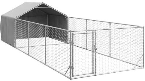 vidaXL Niche d'extérieur pour Chien enclos 7x2x1,5 m Acier galvanisé, Cage de Chien d'extérieur, Grande Cage de Chien, Niche de Chien Couverte