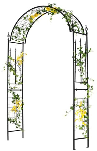 COSTWAY Rosenbogen Metall, Gartenbogen für Kletterpflanzen, Rosengitter mit 4 Bodenpfählen, Torbogen Rankhilfe Rankgitter, Rankbogen für Hinterhof Hochzeit Party, 143 x 40 x 234 cm