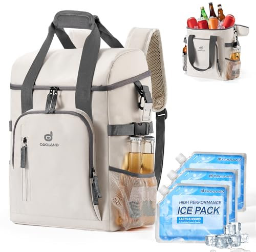 Odoland Kühlrucksack mit 3 Kühlakkus, 30 can Thermo Kühltasche Wasserdicht Rucksack zum Kühl mit Flaschenöffner für Camping, Picknick, BBQs, Strand, Reise, Ausflügen, Einkaufen
