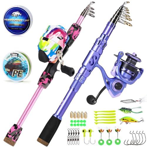 Sougayilang Adult &Kids Fishing Rod and Reel Combos Carbon Fiber Telescopic Fishing Pole with Smooth Reel Combo Saltwater Freshwater Kit 1.8HGTZ+XMCTZF