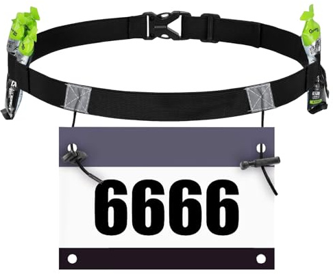 Businey Cinturón de cintura para correr, cinturón de número de carrera para triatlón, ajuste elástico con cierre de clip para triatlón, correr, maratón, con 6 bucles de gel energético