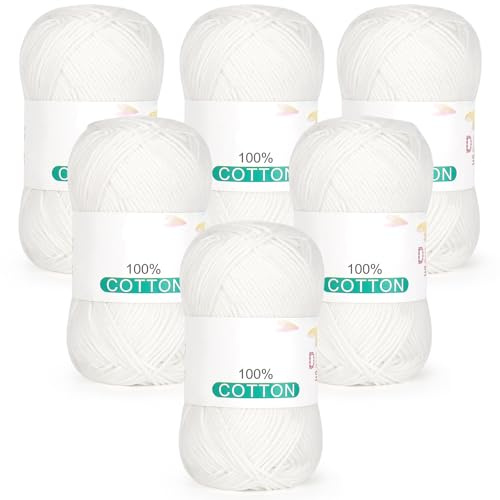 Reessy 100% Cotton Yarn for Crochet & Knitting, Pure Cotton Yarn-White
