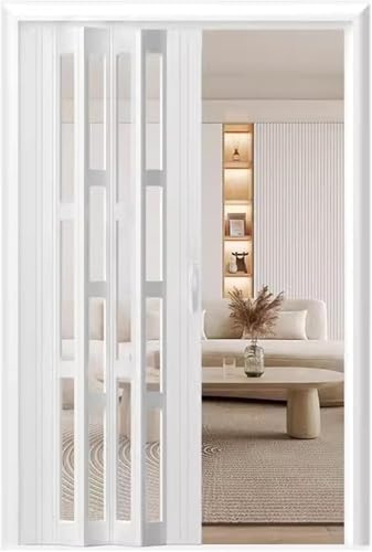 SAFWELAU Scheunentür Raumteiler schiebetür Mattiert, klar Austausch der Küchenfalttür, Weiße Schiebetür für die Dusche, 50–170 cm breit, Einfach aufzubauen(WxH 54x80in(136x203cm))