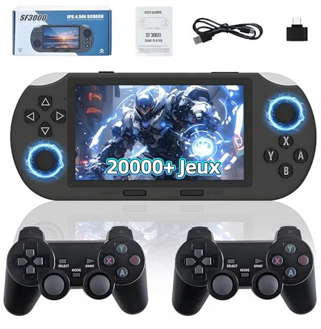 SF3000 Console de Jeux Rétro, Console Portable avec 20 000+ Jeux Rétro Préinstallés et 14+ Émulateurs, avec 2 Manettes sans Fil, Écran IPS HD 4,5 Pouces, 854 x 480, Double Joystick 3D (64 Go, Gris)