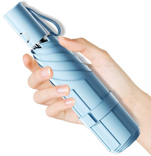 Moorrlii Automatischer Mini-Reise-Regenschirm, winddicht, faltbar, UV-Schutz, sofortiges Öffnen/Schließen für Regen/Sonne, kleines, kompaktes, leichtes Design, passt in Tragetasche/Reisetasche