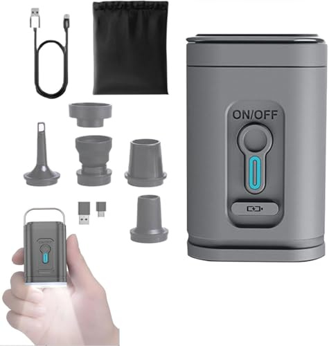 SMHLINE Pompe à air électrique à batterie, 2400 mAh, rechargeable, mini pompe électrique 3 en 1 avec USB, 5 buses d'air pour matelas gonflable, canapé, piscine, bateau gonflable