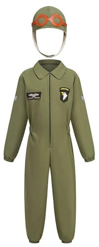 Kvysinly Déguisement Pilote Fille Garçon Combinaison de Pilote de Combat Spatial Enfant Cosplay Carnaval Halloween Fête Vert S