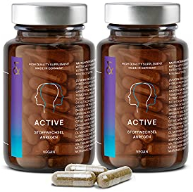 2er Set - CLAV N°3 Active - Stoffwechsel mit L-Carnitin, Grüntee Extrakt, Guarana, Ginkgo & Ginseng - gegen Müdigkeit und Erschöpfung - 60 Stoffwechsel Kapseln - Vegan