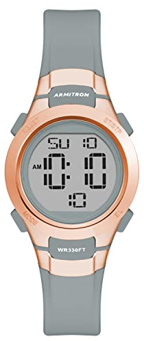 Armitron - Orologio sportivo unisex, digitale, con cronografo, cinturino in resina, 45/7034, Grigio/Oro Rosa