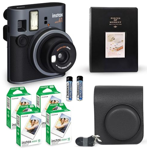 Fujifilm Instax Mini 41 Instant Camera Vintage Black. + Fujifilm Value Pack (40 Sheets) + Shutter Accessories Bundle, Includes Vintage Style Compatible Carrying Case, Black Photo Album 64 Pockets
