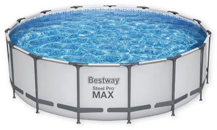 Bestway Steel Pro, Max Round Frame Swimming Pool with Filter Pump, Above Ground Frame Pools, Grey, 15ft
