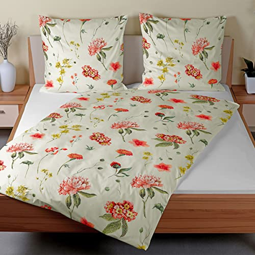 Traumschlaf Biber Bettwäsche Fridoline orange Ecru 1 Bettbezug 135 x 200 cm + 1 Kissenbezug 80 x 80 cm