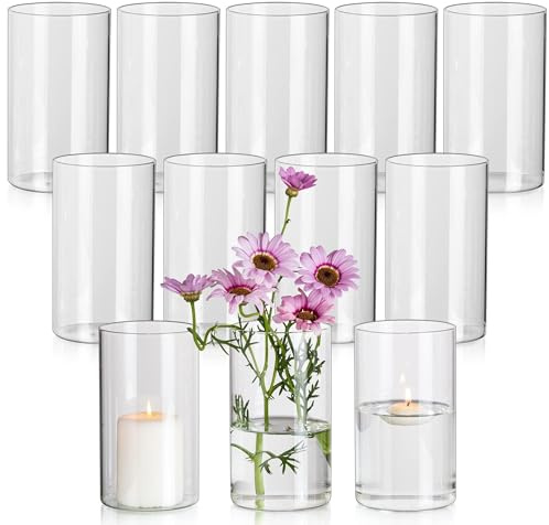 Glasseam Vaso Trasparente Per Fiori, Vasi Cilindrici Moderni 6 Pezzi, 15 X 8,5 Cm Vasi Di Vetro Per La Decorazione Della Tavola, Vasi Uragano Vaso Decorativo Tulipano Per La Tavola Da Pranzo