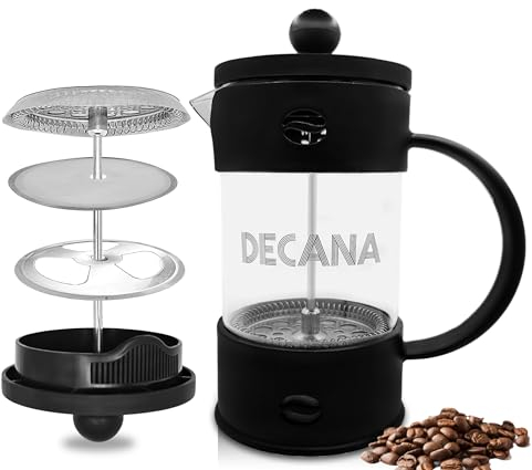 Decana Caffettiera a stampa francese Gourmet, 600 ml, vetro borosilicato resistente al calore di alta qualità, elegante infusione per caffè e tè ricchi e dal sapore pieno
