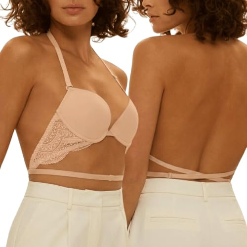 Simone Perele - Soutien Gorge Dos Nu Invisible avec Armatures - Lingerie Modulable pour Robe Dos Nu Plongeant, Bretelle Soutien Gorge Transparente Incluse - Coloris Peau Rosée