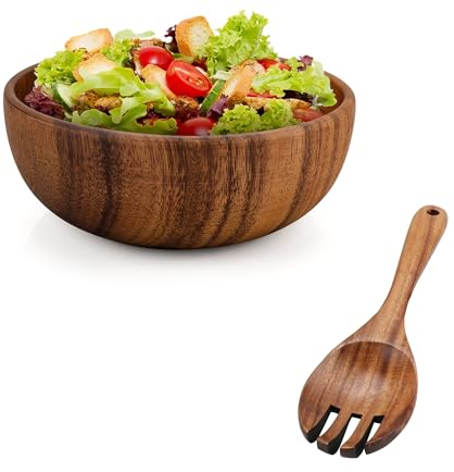 AZKEEGREY Salatschüssel Holz 24 cm Akazienholz, Große Salat-Rührschüssel mit Rührgabel Holzschale Küchenutensilien Holzschüssel
