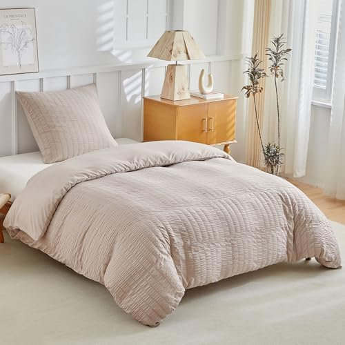 Tokokimo Seersucker Ropa de cama de 135 x 200 cm, funda nórdica de 135 x 200 cm, microfibra, 2 piezas, juego de cama de verano con cremallera y 1 funda de almohada de 80 x 80 cm con cremallera