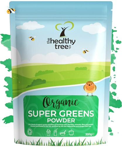Organic Green Powder Superfood Blend 200g, with Chlorella, Spirulina, Wheatgrass and Barley Grass - High in Fibre, Vitamin B12 and Iron by TheHealthyTree Company
