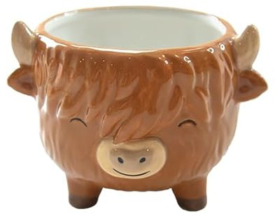 Sass & Belle Highland Cow Mini Planter på benen – söta djurplanterare för krukväxter, knasig dekorativ blomkruka för heminredning, keramisk nyhet kruka, del av Sass och Belle urval av växtkrukor