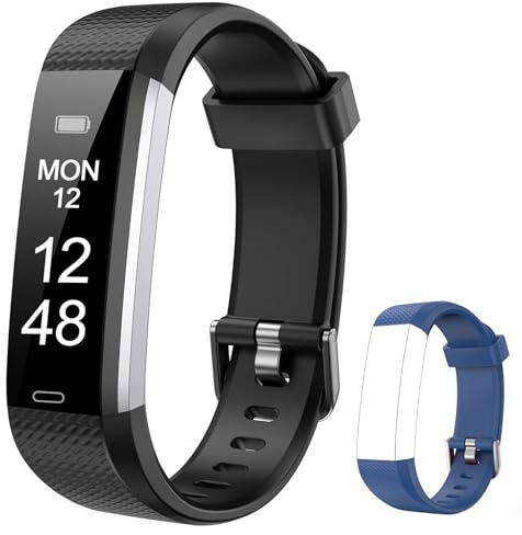 Runlio Fitness Tracker with Sleep Monitor, Activity Tracker with Step and Calories Counter, IP67 Waterproof Fitness Watch with Pedometer, Stopwatch for Women Men (BlackBlue)