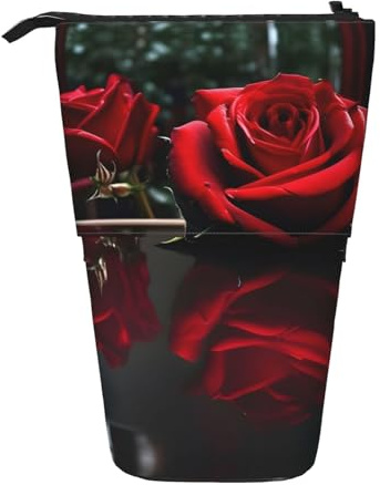 WYCZHY Red Mirror Rose Cute Stand Up Pencil Case,Spacious Pencils Pouches Pens Bag for Work Office Artists Supplies