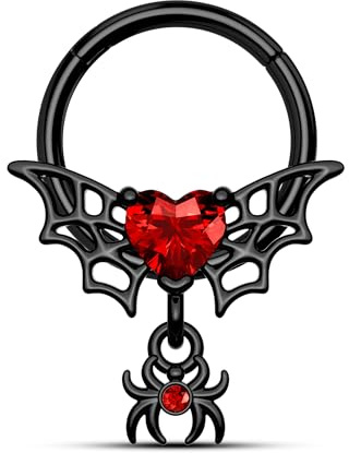 Agrewd Septum Piercing Jewellery Halloween Septum Ring Black Bat Helix Daith Piercing Jewellery 316l Stainless Steel 16G Cartilage Earrings Hoop Clicker 10mm for Women Men